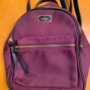 Kate Spade Burgundy Nylon Mini Backpack with Gold Hardware